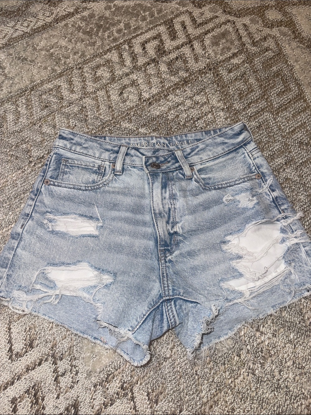 American Eagle Outfitters Light Blue Distressed High Waist Denim Shorts